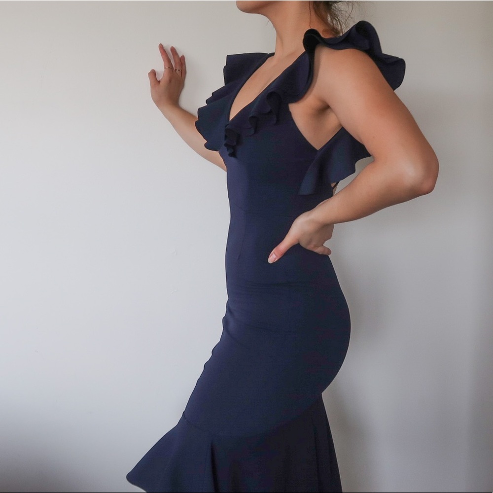 Navy blue maxi hi-low dress